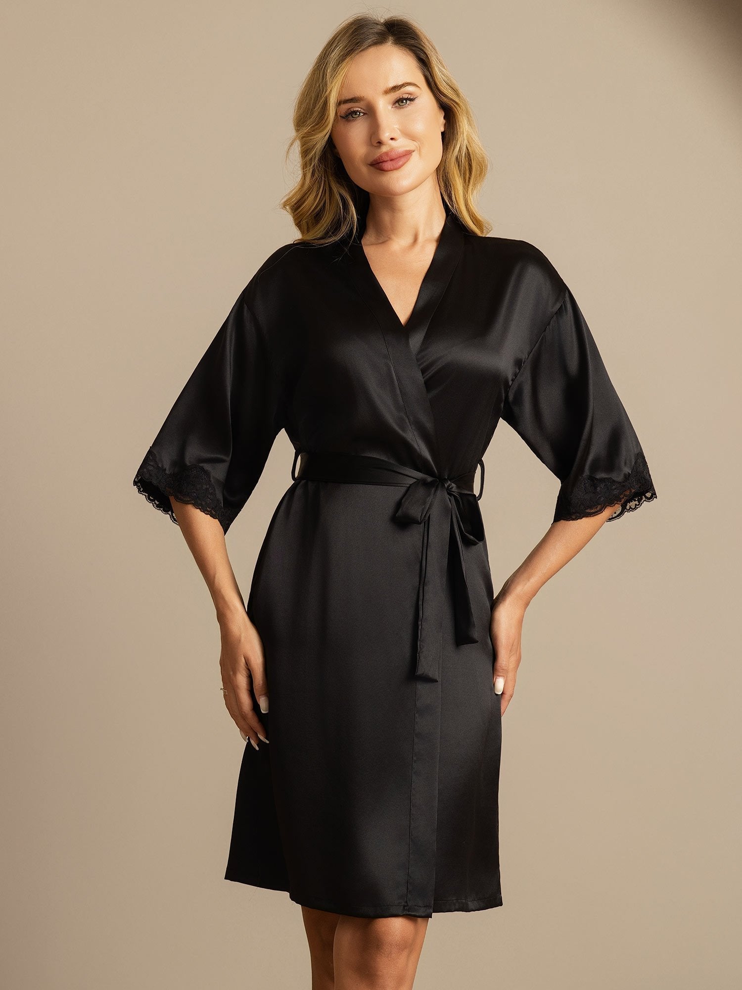 [Black] SilkSilky-CA Pure Silk Womens Robe 003