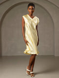 SilkSilky-CA Pure Silk Sleeveless V Neck Dress Yellow 001