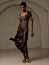 [Coffee] SilkSilky-CA Cap Sleeve Dress 007