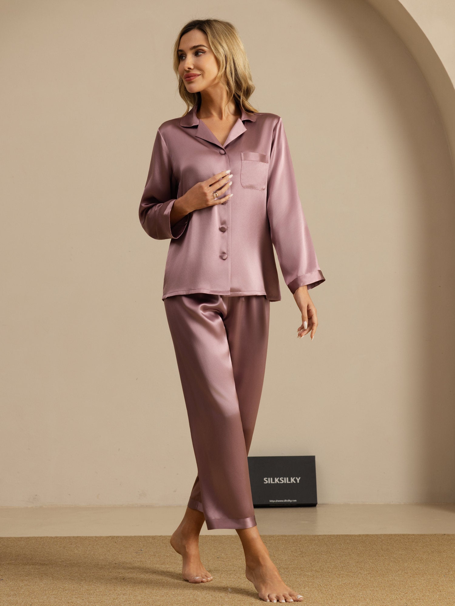 [Pale Mauve] SilkSilky-CA Long Sleeve Notch Collar Women's Pajamas 008