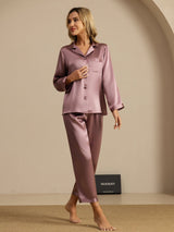 [Pale Mauve] SilkSilky-CA Long Sleeve Lapel Collar Women's Pajamas 008