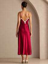 [Wine] SilkSilky-CA Spaghetti Strap V Neck Dress 002