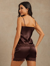 [Brown] SilkSilky-CA Spaghetti Strap V Neck Camisole Set 005