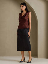 [Bitter Chocolate] SilkSilky-CA Cap Sleeve Cowl Neck Women's T-Shirt 006