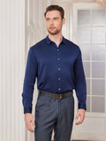 SilkSilky CA Silk Long Sleeve Collar Men's Shirt DarkBlue 001