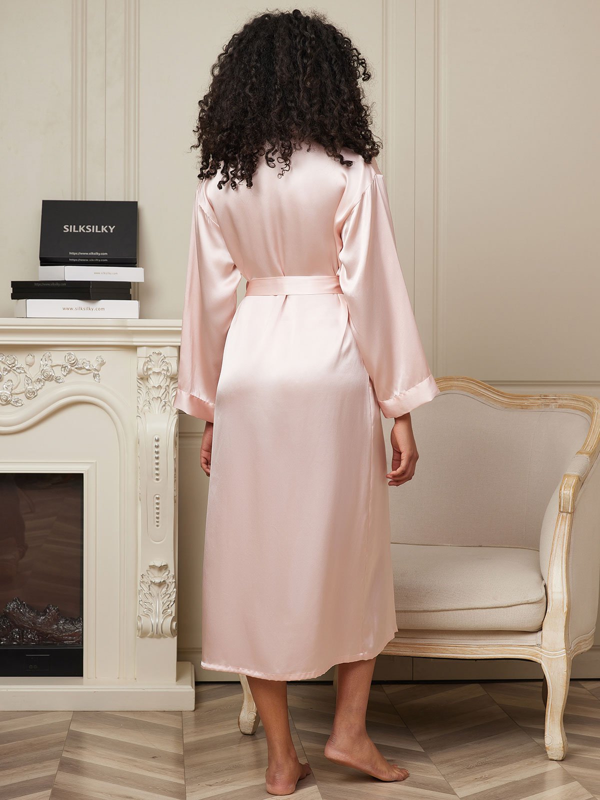 [Pink] SilkSilky-CA Pure Silk Wrap Women's Robe 002