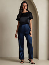 [Black] SilkSilky-CA Short Sleeve Boat Neck Women's T-Shirt 007