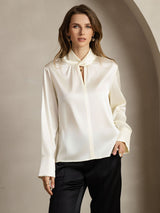[Ivory] SilkSilky-CA 19Momme Silk Keyhole Neck Women's Shirt 001