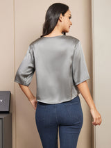 [Dark Gray] SilkSilky-CA Half Sleeve Scoop Neck Women's T-Shirt 002