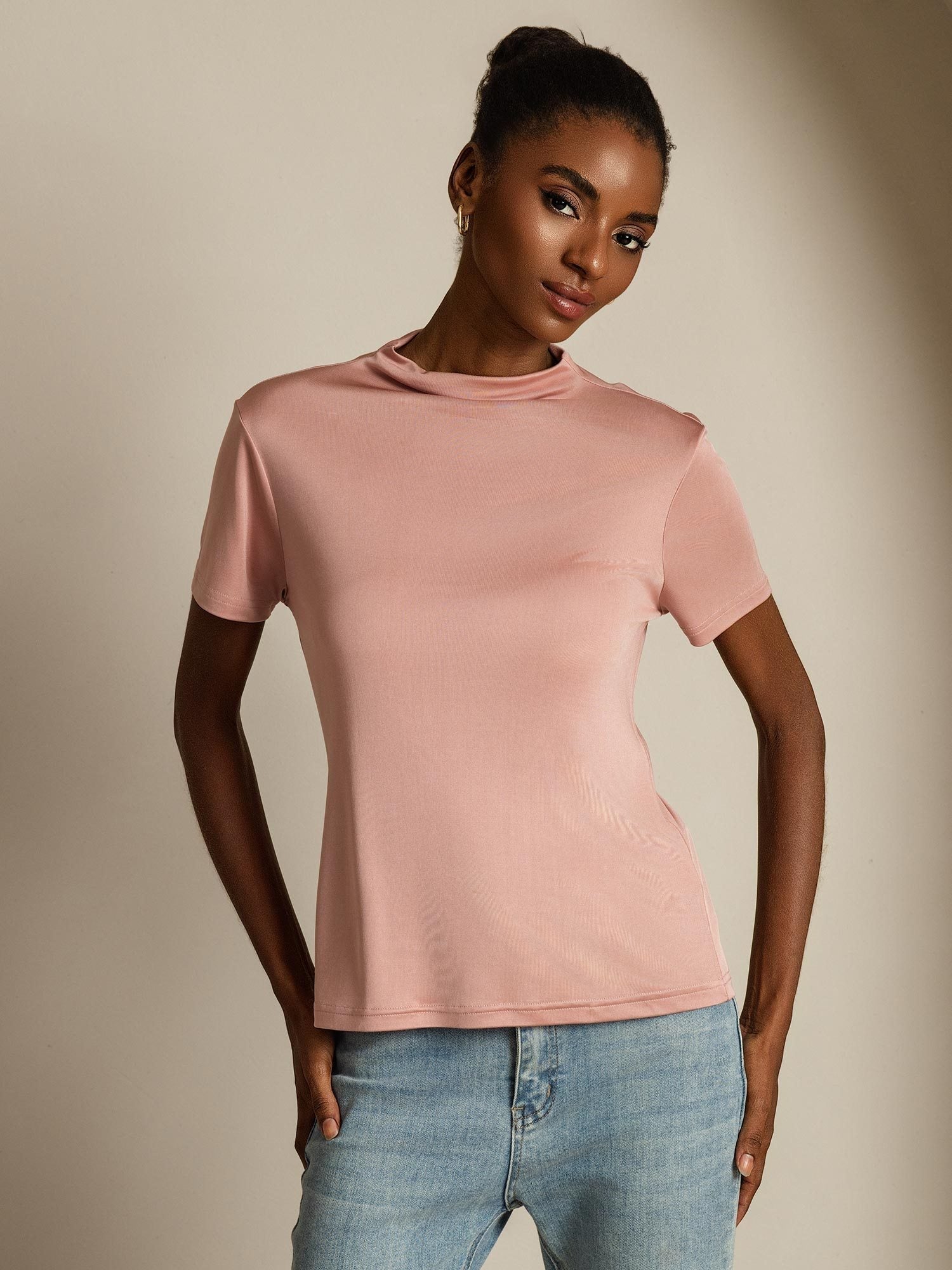 [Pink] SilkSilky-CA Pure Silk Collar Women's T-Shirt 008