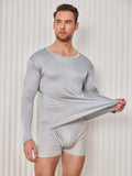 SilkSilky CA Silk Knitted Long Sleeve Round Neck Men's T Shirt LightGray 004