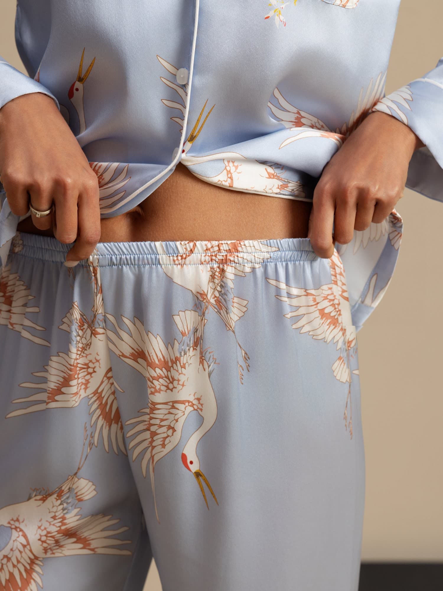 [Light Blue] SilkSilky-CA 19Momme Long Sleeve Notch Collar Women's Pajamas 007