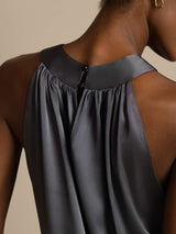 [Dark Gray] SilkSilky-CA Sleeveless Halter Women's T-Shirt 004