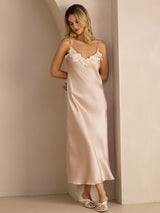 [Pink] SilkSilky-CA Spaghetti Strap V Neck Dress 001
