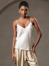 [Beige] SilkSilky-CA Spaghetti Strap V Neck Camisole 001