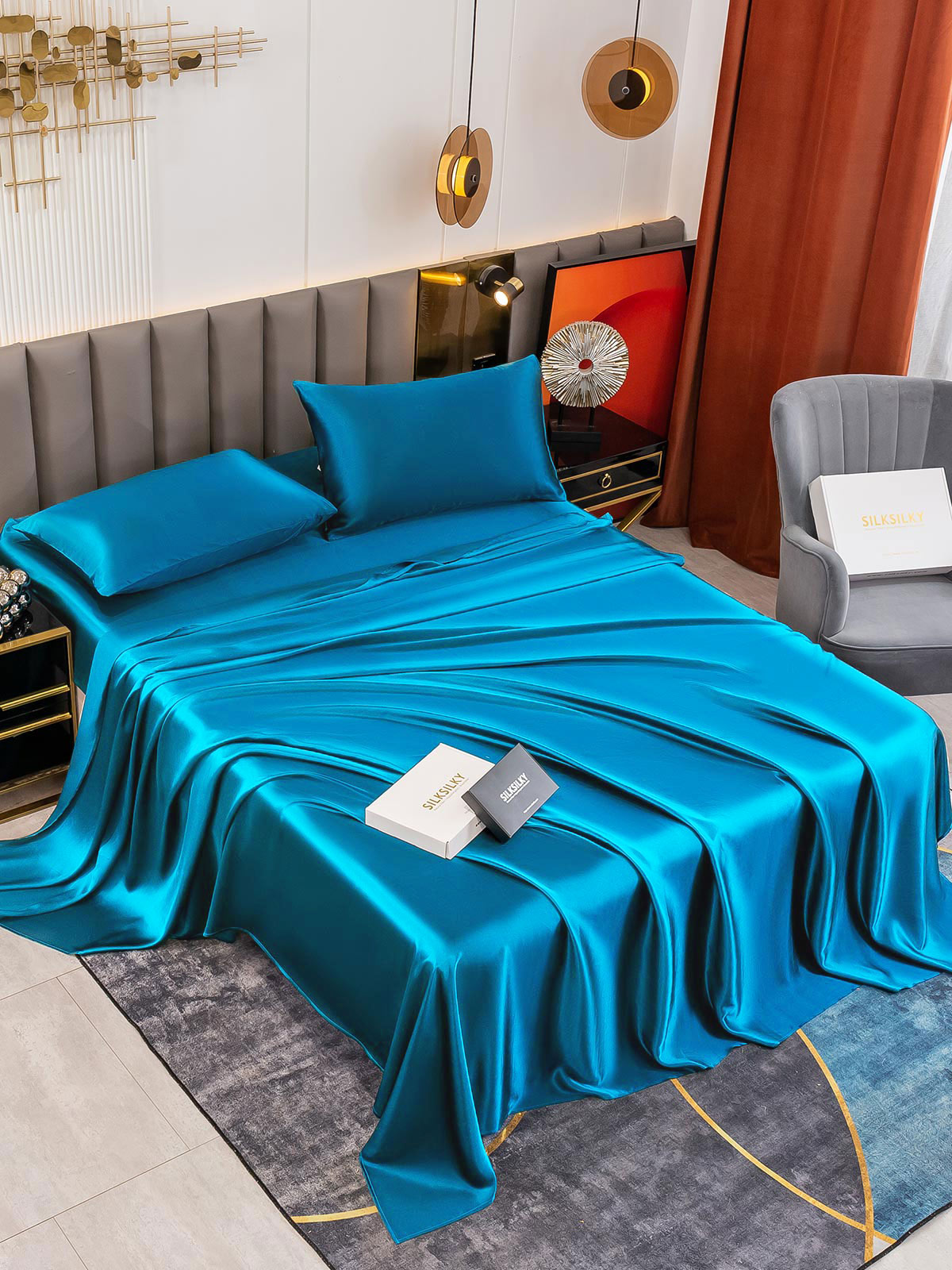 [Teal] SilkSilky-CA 19Momme Pure Silk Bedding Set 005