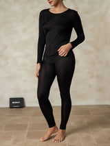 [Black] SilkSilky-CA Silk Jersey Long Sleeve Round Neck Women's Long Johns 004