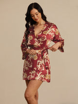 [Wine Dragon] SilkSilky-CA 3/4 Sleeve V Neck Women's Robe 005