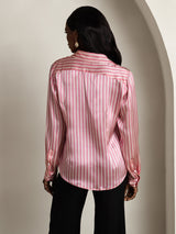 [Pink Stripe] SilkSilky-CA Long Sleeve Lapel Collar Women's Shirt 002
