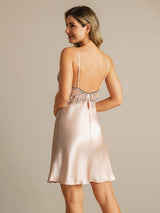 [Pink] SilkSilky-CA Spaghetti Strap Deep V Neck Nightgown 002