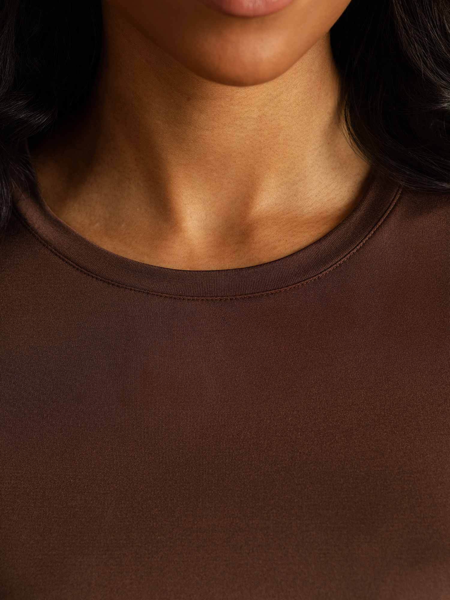 [Coffee] SilkSilky-CA Pure Silk Womens T-Shirt 004,