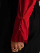 [Wine] SilkSilky-CA Long Sleeve V Neck Women's Blouse 007