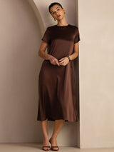 [Bitter Chocolate] SilkSilky-CA Short Sleeve Round Neck Dress 003