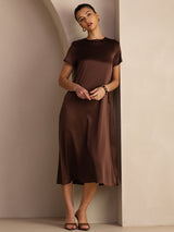 [Bitter Chocolate] SilkSilky-CA Short Sleeve Crew Neck Dress 003