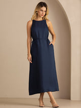 [Dark Blue] SilkSilky-CA Sleeveless Crew Neck Dress 001