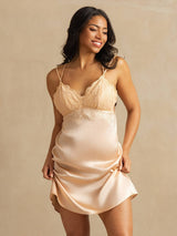 [Light Pink] SilkSilky-CA Spaghetti Strap V Neck Nightgown 003