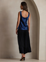 [Dark Blue] SilkSilky-CA 19Momme Stretch Silk Charmeuse Sleeveless Scoop Neck Camisole 002