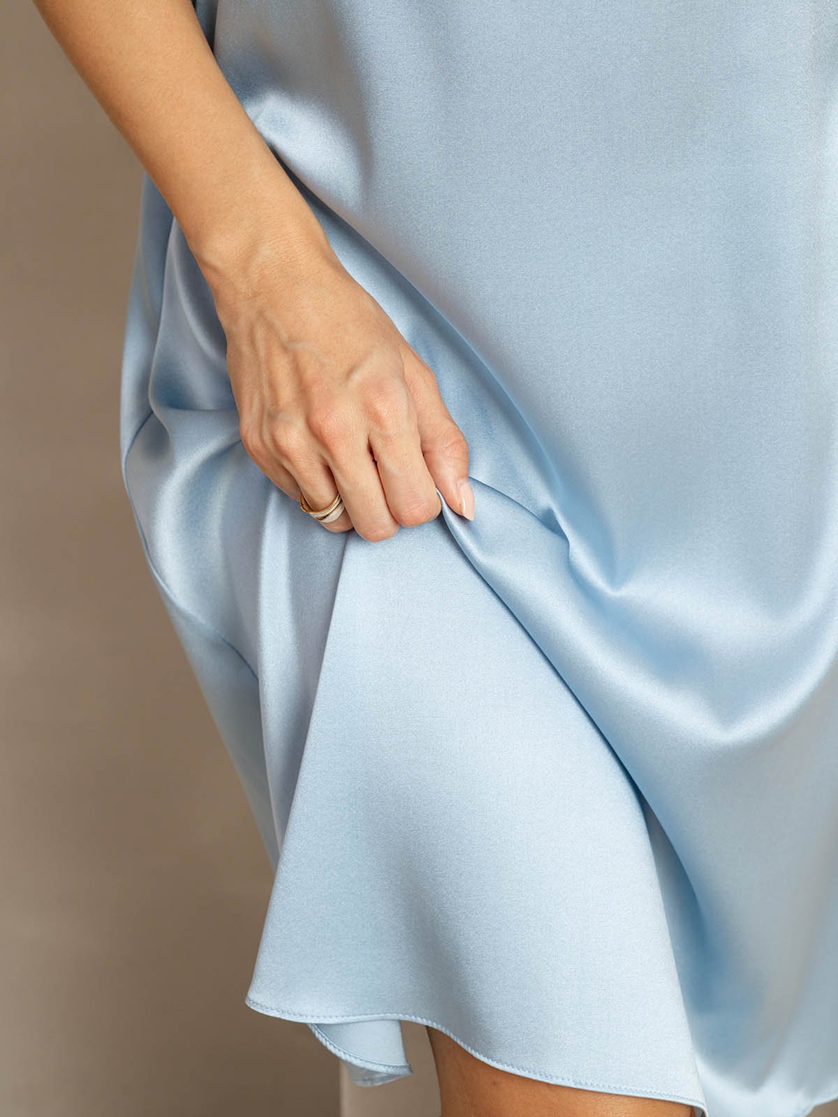 [Grayish Blue] SilkSilky-CA 19Momme Silk Square Neck Dress 007