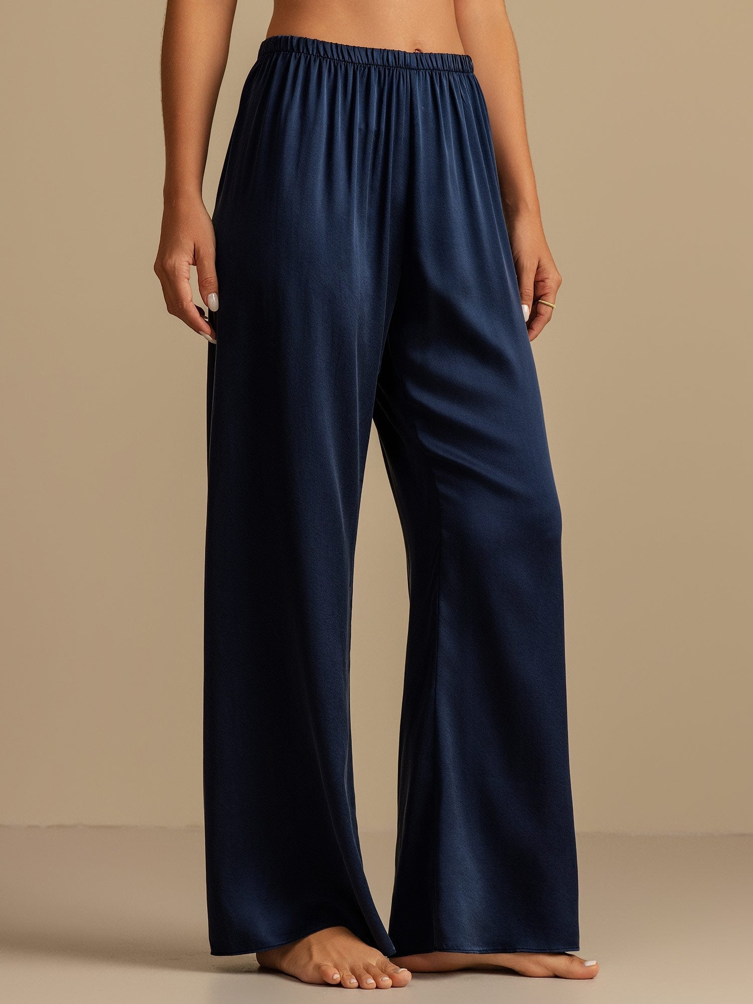 [Dark Blue] SilkSilky-CA 19Momme Washable Silk Womens Sleep Bottoms 001,