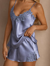 [Steel Blue] SilkSilky-CA Spaghetti Strap V Neck Camisole Set 004