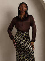 [Bitter Chocolate] SilkSilky-CA Long Sleeve Lapel Collar Women's Shirt 007