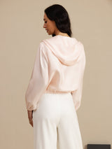 [Pink] SilkSilky-CA 18Momme Silk Satin Surah Long Sleeve Stand Collar Women's Outerwear 002