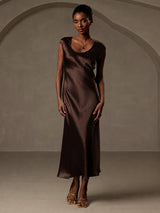 [Coffee] SilkSilky-CA Cap Sleeve Dress 003