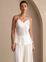 [White] SilkSilky-CA Spaghetti Strap V Neck Camisole 001