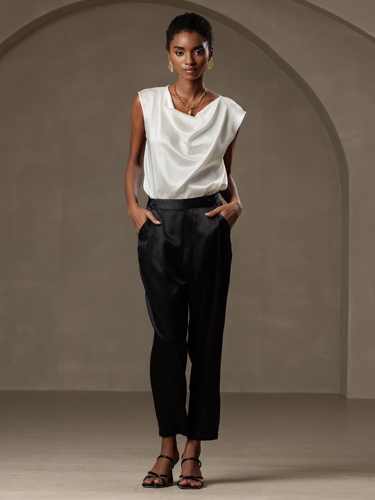 [Black] SilkSilky-CA 19Momme Silk Womens Pants 006