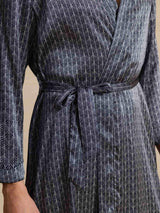 [Navy Ginkgo] SilkSilky-CA Long Sleeve V Neck Men's Robe 006