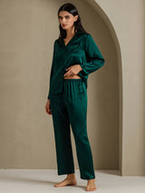 [Dark Green] SilkSilky-CA Long Sleeve Lapel Collar Women's Pajamas 007