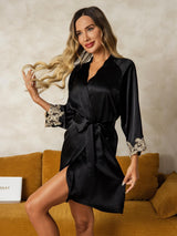 [Black] SilkSilky-CA 3/4 Sleeve Women's Robe 001