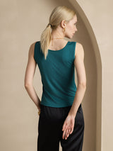 [Dark Green] SilkSilky-CA Sleeveless Round Neck Women's T-Shirt 002
