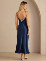 [Blue] SilkSilky-CA Spaghetti Strap V Neck Dress 002