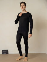 [Black] SilkSilky-CA Long Sleeve Round Neck Men's Long Johns 001
