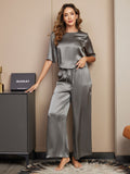 SilkSilky CA Pure Silk Half Sleeve Round Neck Women's Pajamas DarkGray 004