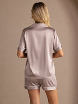 [Shadow Gray] SilkSilky-CA Short Sleeve Lapel Collar Women's Pajamas 002