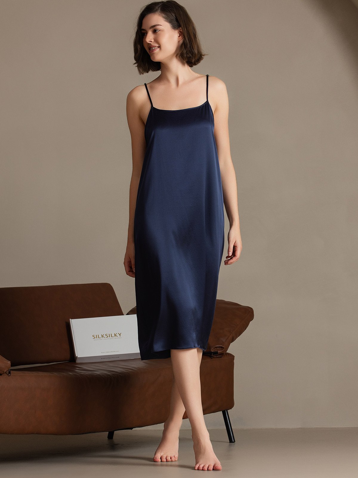 SilkSilky-CA 19Momme Silk Sleeveless Dress DarkBlue 007