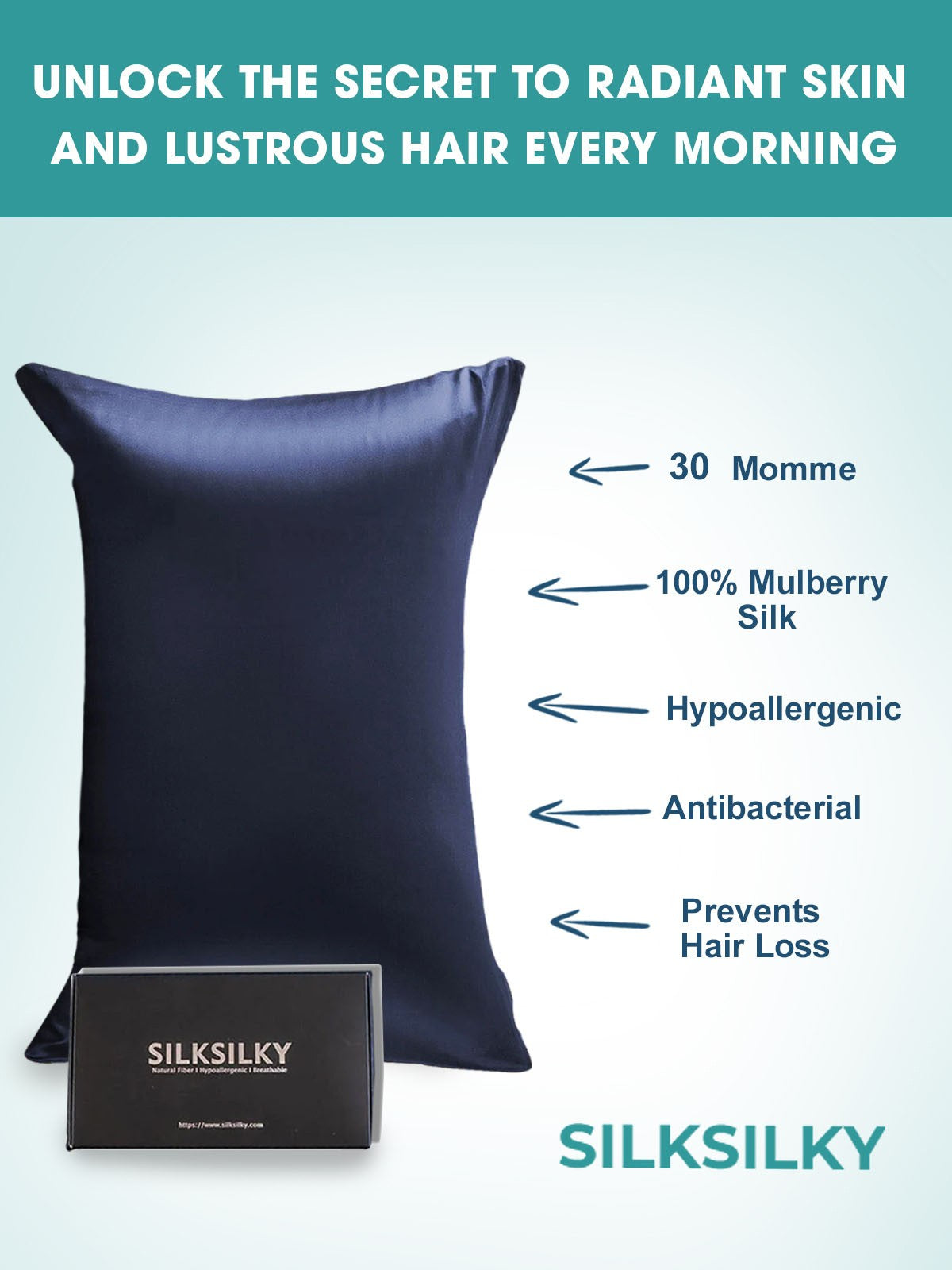 SilkSilky-CA 30Momme Pure Silk Pillowcase DarkBlue 003