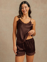 [Brown] SilkSilky-CA Spaghetti Strap V Neck Camisole Set 002